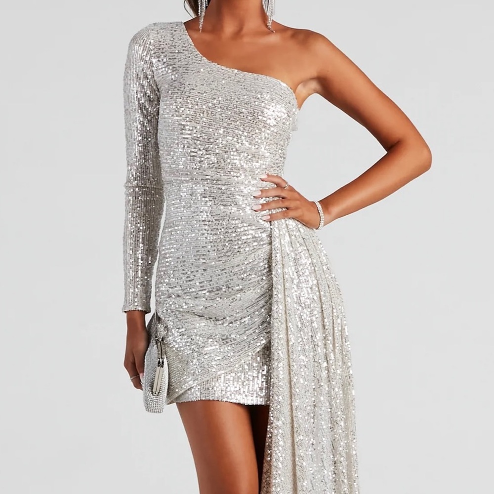Windsor formal one shoulder sequin dress small (READ DESCRIPTION)